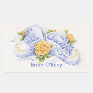 Adesivo Retangular Calçados De Bebês Com Rosas Amarelas