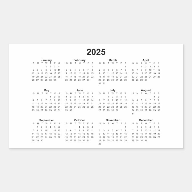 Adesivo Retangular Calendário Mensal Retangular 2025 (Frente)