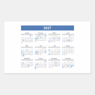 Adesivo Retangular Calendário Mensal Retangular de 2027    