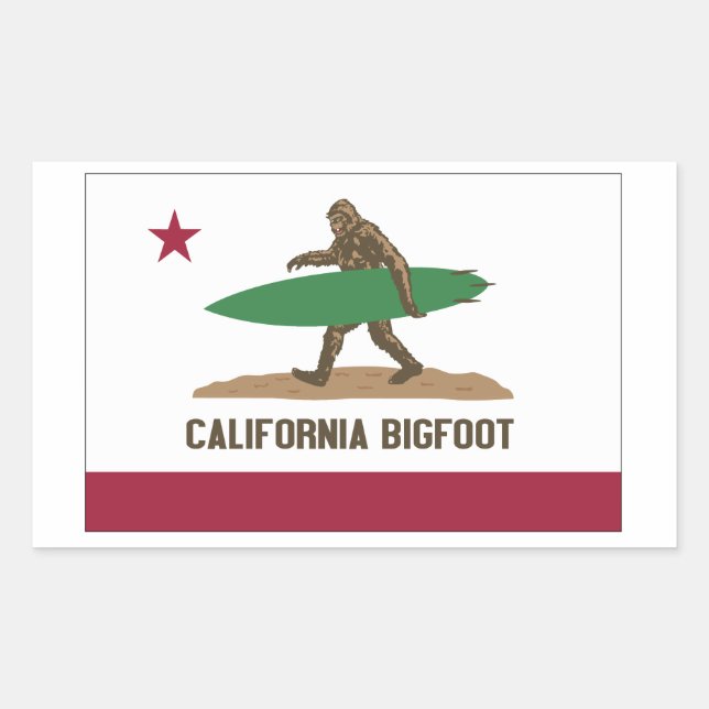 Adesivo Retangular Califórnia que surfa Bigfoot Shortboard (Frente)