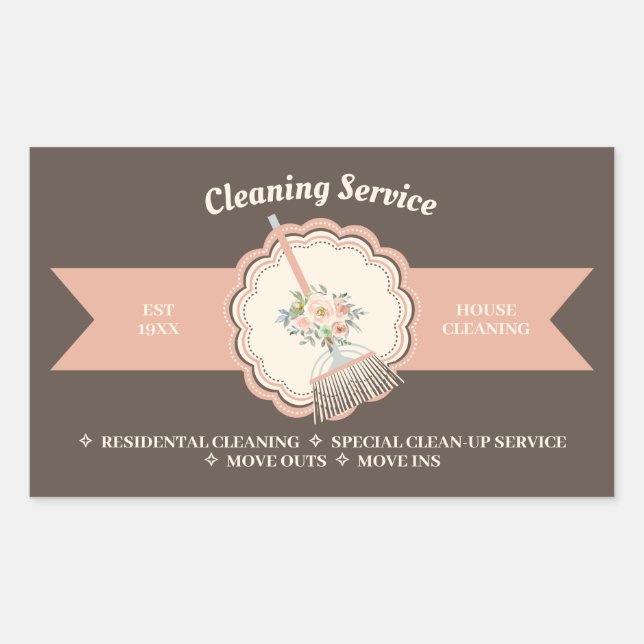 Adesivo Retangular Caligrafia Janitorial Brown Limpeza Familiar (Frente)