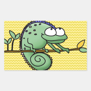 Adesivo Retangular Camaleão Desenho Animado Engraçado Verde Fofo