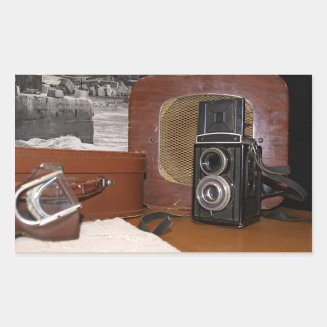 Adesivo Retangular Câmera analógica Vintage (Frente)