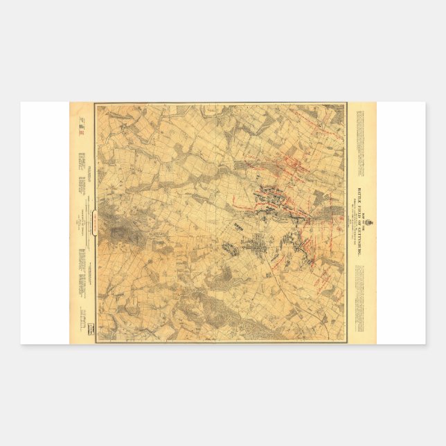 Adesivo Retangular Campo de batalha de Gettysburg por John Bachelder (Frente)