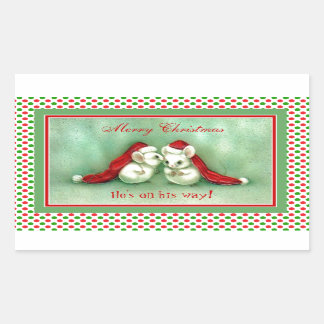 Adesivo Retangular Camundongos natais vintages com Red Santa Hats