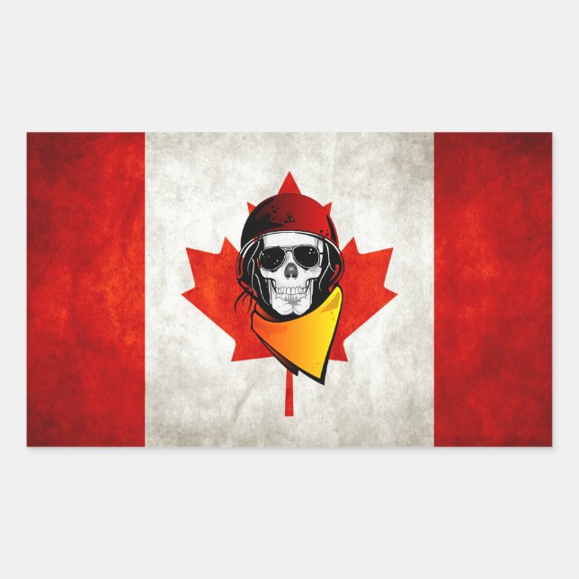 Adesivo Retangular Canadá: Crânio Rebelde Distorcido Bandeira Canaden (Frente)