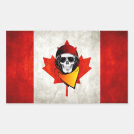 Adesivo Retangular Canadá: Crânio Rebelde Distorcido Bandeira Canaden