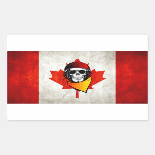 Adesivo Retangular Canadá: Crânio Rebelde Distorcido Bandeira Canaden