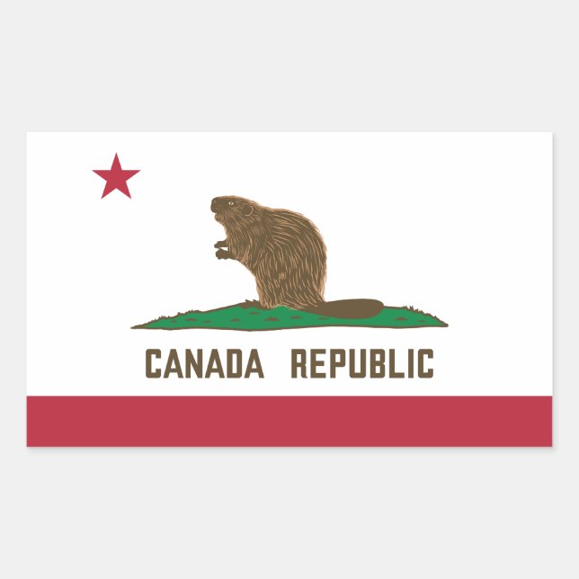 Adesivo Retangular Canadá República da Califórnia Flag Beaver (Frente)