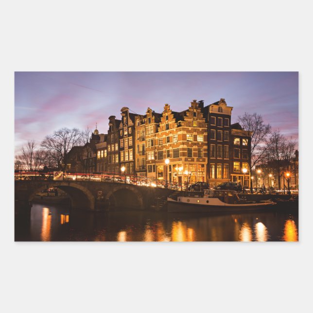 Adesivo Retangular Canal de Amesterdã: autocolante retangular de crep (Frente)