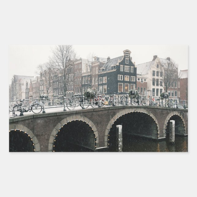 Adesivo Retangular Canal em Amsterdã no inverno (Frente)
