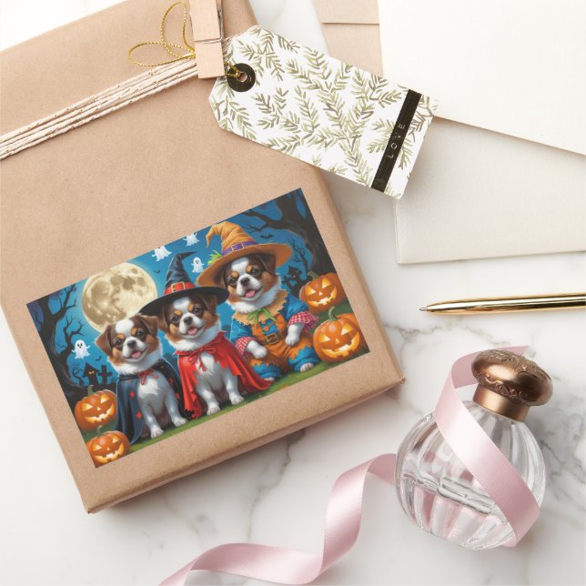 Adesivo Retangular Caninos Japoneses Pumpkin Halloween Engraçado (Presentear)