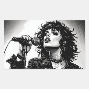 Adesivo Retangular Cantora Punk Goth Girl Estilo de Arte Gráfico Retr