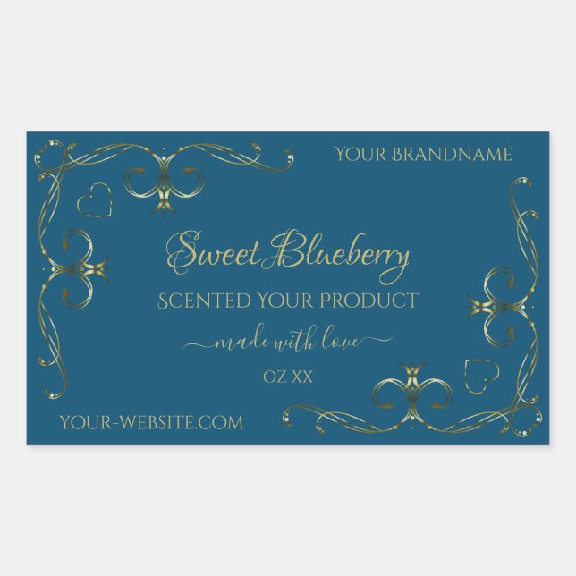 Adesivo Retangular Cantos Dourados decorados com rótulos azuis do Oce (Frente)