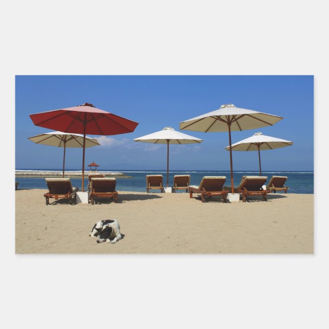 Adesivo Retangular Cão na praia (Frente)