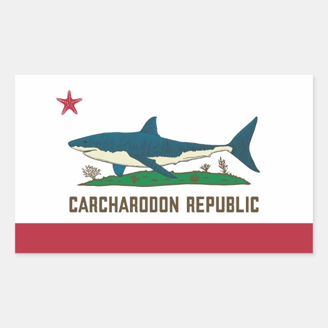 Adesivo Retangular Carcharodon Republic California Flag White Shark (Frente)