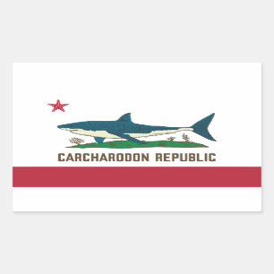 Adesivo Retangular Carcharodon Republic California Flag White Shark