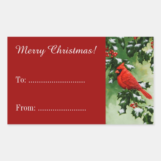 Adesivo Retangular Cardeal Masculino e Vermelho Holly Branch (Frente)