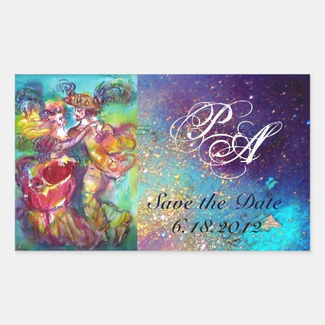 Adesivo Retangular CARNIVAL DANCE/Monograma de esferas de Mascarada v (Frente)