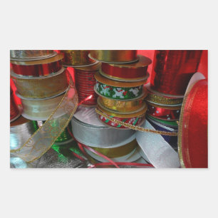 Adesivo Retangular Carretéis de Fita de Natal Vermelha e Dourada