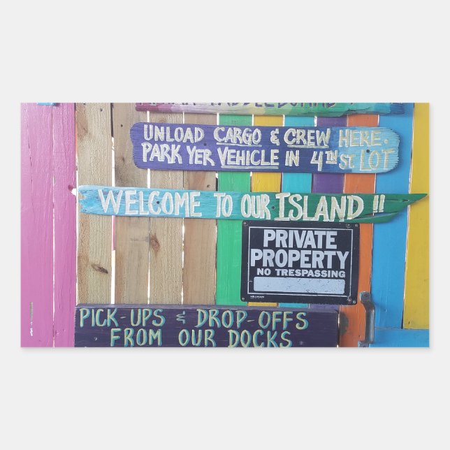 Adesivo Retangular Carribean, sigla Colorida Welcome Island (Frente)