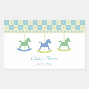 Adesivo Retangular Carrossel Azul e Amarelo: Chás de fraldas