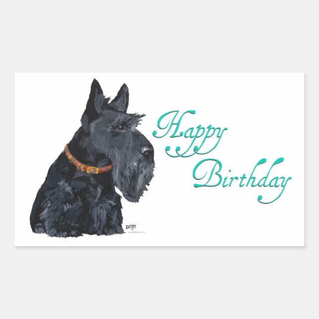 Adesivo Retangular Cartão de Aniversário do Terrier Escocês (Frente)