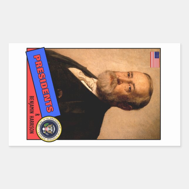 Adesivo Retangular Cartão de beisebol de Benjamin Harrison (Frente)