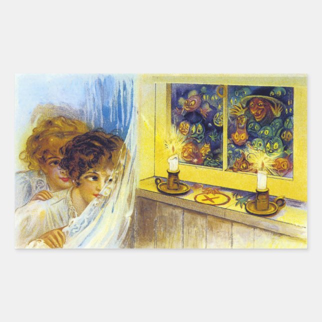 Adesivo Retangular Cartão postal Vintage Halloween (Frente)