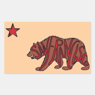 Adesivo Retangular Cartaz de arte do urso vermelho em São Francisco,