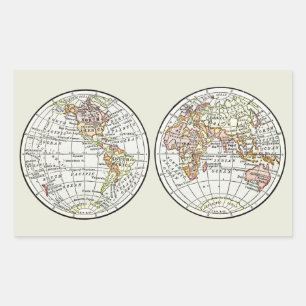 Adesivo Retangular Cartaz de Globo do Mapa Mundial Vintage 1916 Hemis