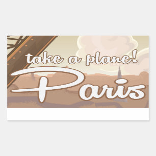 Adesivo Retangular Cartaz de viagem de Paris vintage em desenho anima