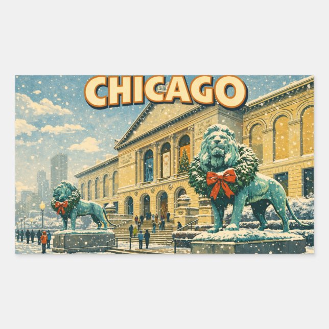 Adesivo Retangular cartaz do Instituto de Arte de Chicago no inverno (Frente)