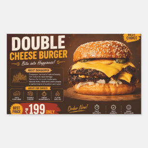 Adesivo Retangular Cartaz Promocional de Hamburguer Duplo com Queijo