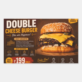 Adesivo Retangular Cartaz Promocional de Hamburguer Duplo com Queijo 