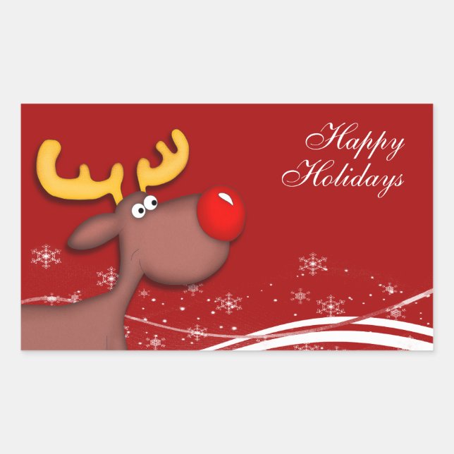 Adesivo Retangular Cartões de natal Rudolf (Frente)