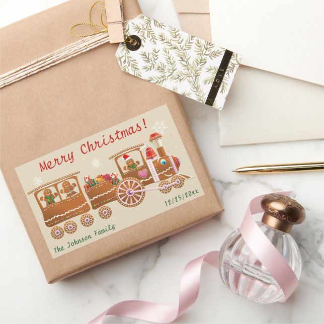 Adesivo Retangular Cartografia de Comboio de Natal Feliz para Biscoit (Presentear)