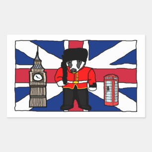 Adesivo Retangular Cartoon britânico Badger com Big Ben e Flag