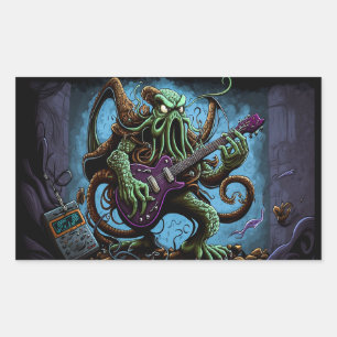 Adesivo Retangular Cartoon Cthulhu Rock 'n Roll