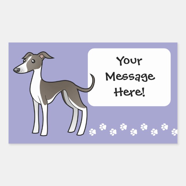 Adesivo Retangular Cartoon Greyhound / Whippet / Italiano Greyhound (Frente)