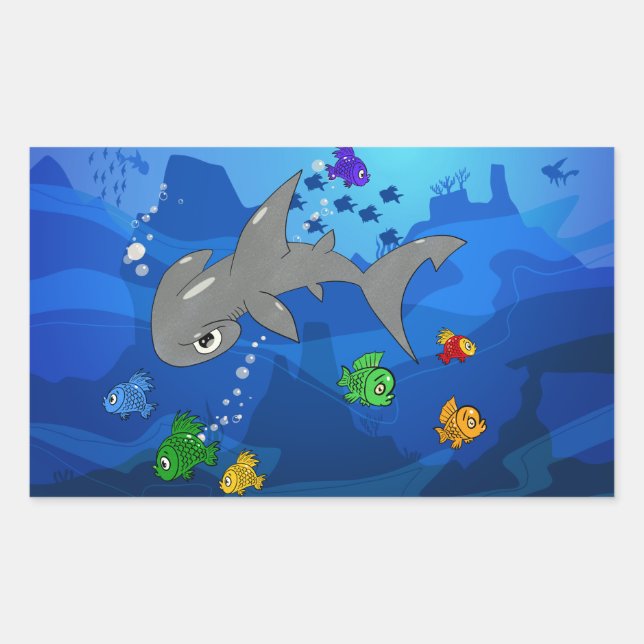 Adesivo Retangular Cartoon Hammerhead Shark (Frente)