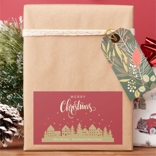 Adesivo Retangular Casa de Natal Red Retro | Realtor Personalizado (Feriado)