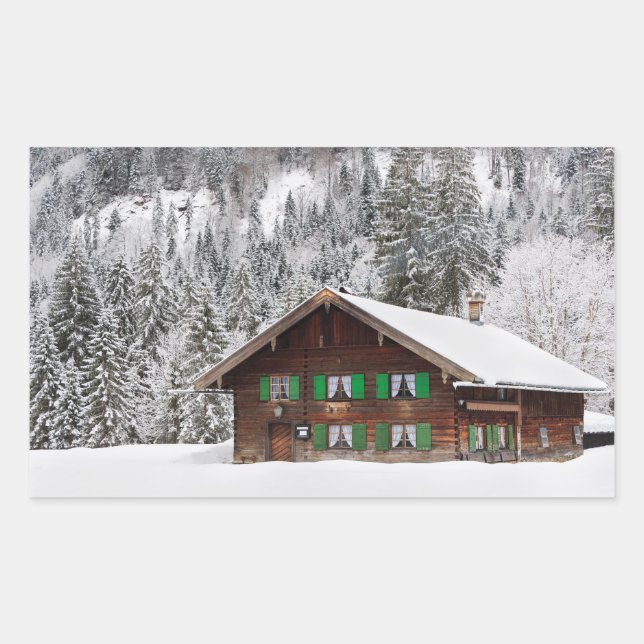 Adesivo Retangular Casa tradicional na vinheta retangular da Baviera (Frente)