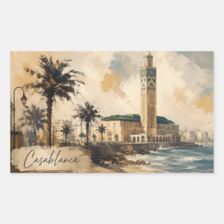 Adesivo Retangular Casablanca Marrocos Vetor Sticker | Mesquita Hassa