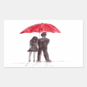 Adesivo Retangular casal de amor com casal romântico de guarda-chuva