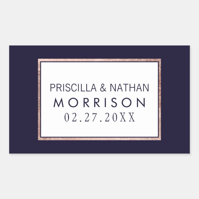 Adesivo Retangular Casamento Azul com Marinho Rosa Simples (Frente)