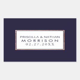 Adesivo Retangular Casamento Azul com Marinho Rosa Simples