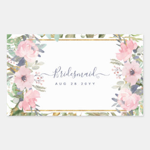 Adesivo Retangular Casamento Blush Pink Floral Boho