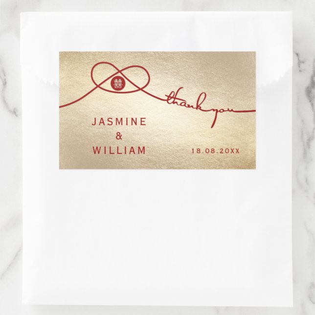 Adesivo Retangular Casamento Chinês de Dupla Felicidade do Red Knot U (Bolsa)