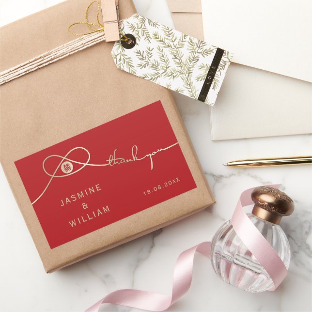 Adesivo Retangular Casamento Chinês de Felicidade Dupla Dourada União (Presentear)